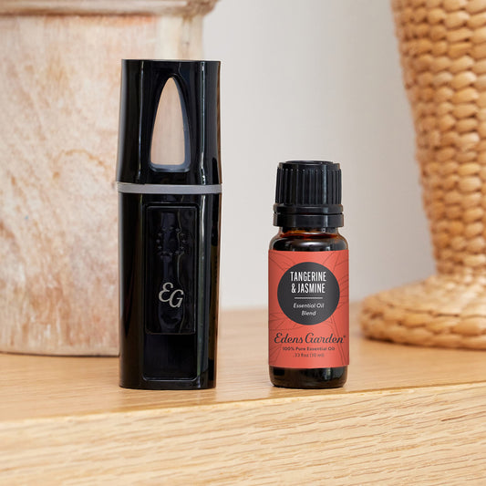 Edens Garden Tangerine Jasmine bottle closeup for pure aromatherapy use.