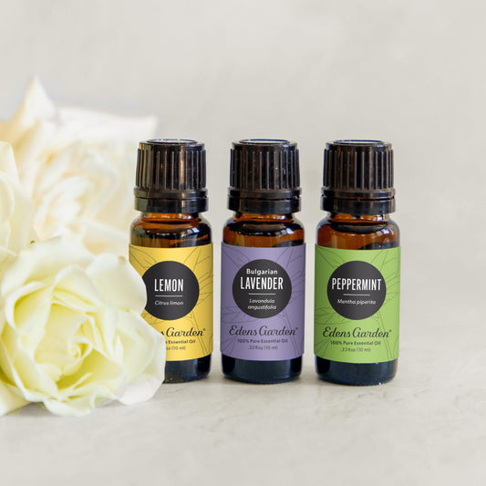Edens Garden lemon oil bottle for uplifting room ambience.