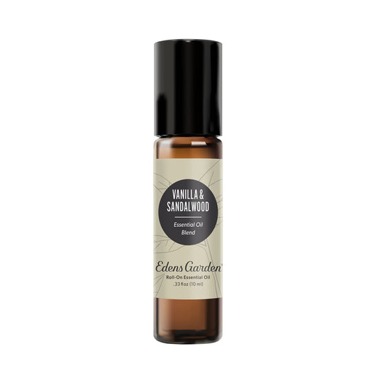 Edens Garden Vanilla Sandalwood roll-on bottle for on-the-go relaxation.