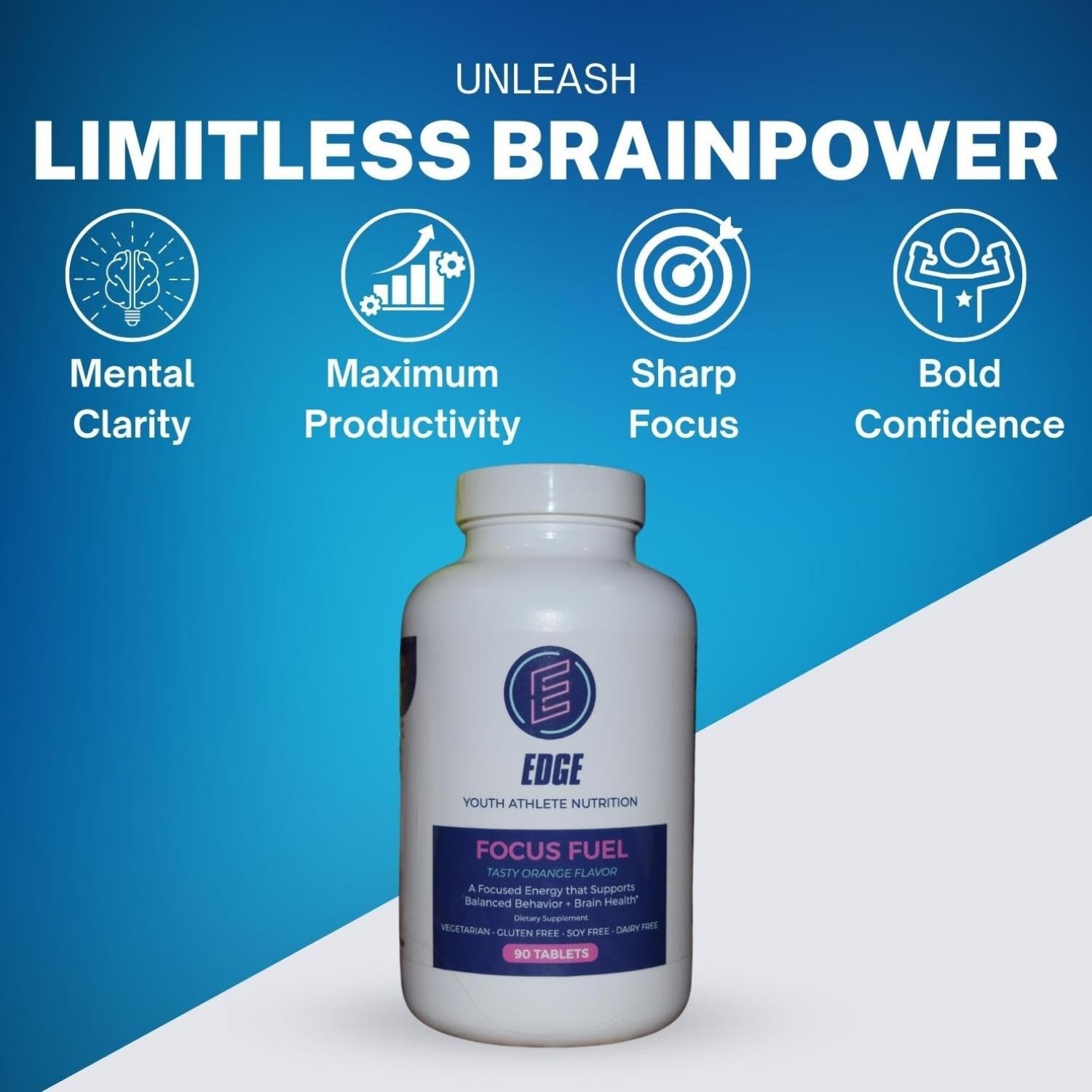 Edge Youth Focus Fuel methylated folate detail signals mental clarity for athletes.