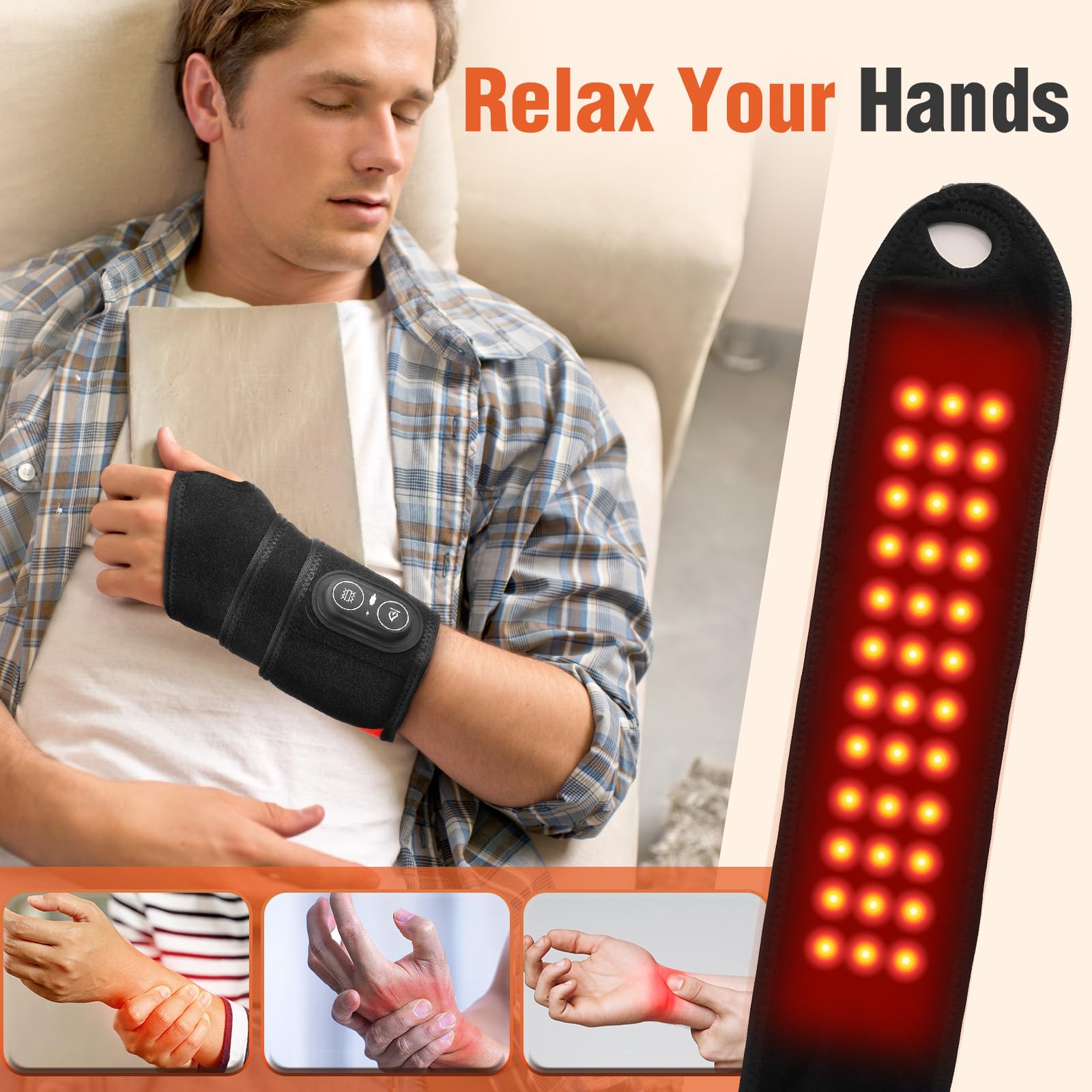 EDIFOLLY heating pad shows three heat and vibration levels for customizable relief.