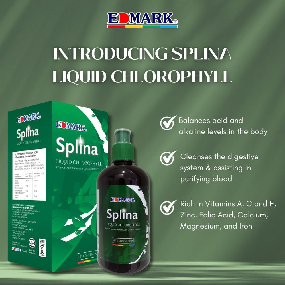Pouring Splina Chlorophyll into a glass for vitality