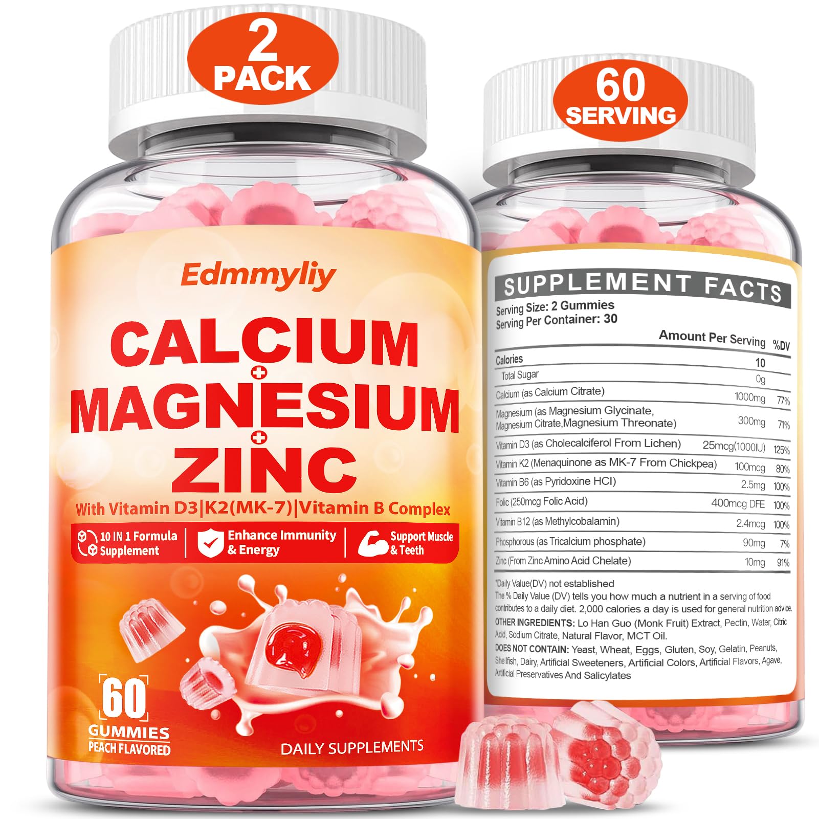 Edmmyliy calcium magnesium zinc gummies bottle supports daily bone and muscle health