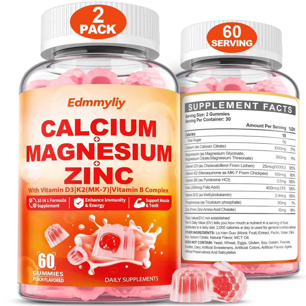 Edmmyliy calcium magnesium zinc gummies bottle supports daily bone and muscle health