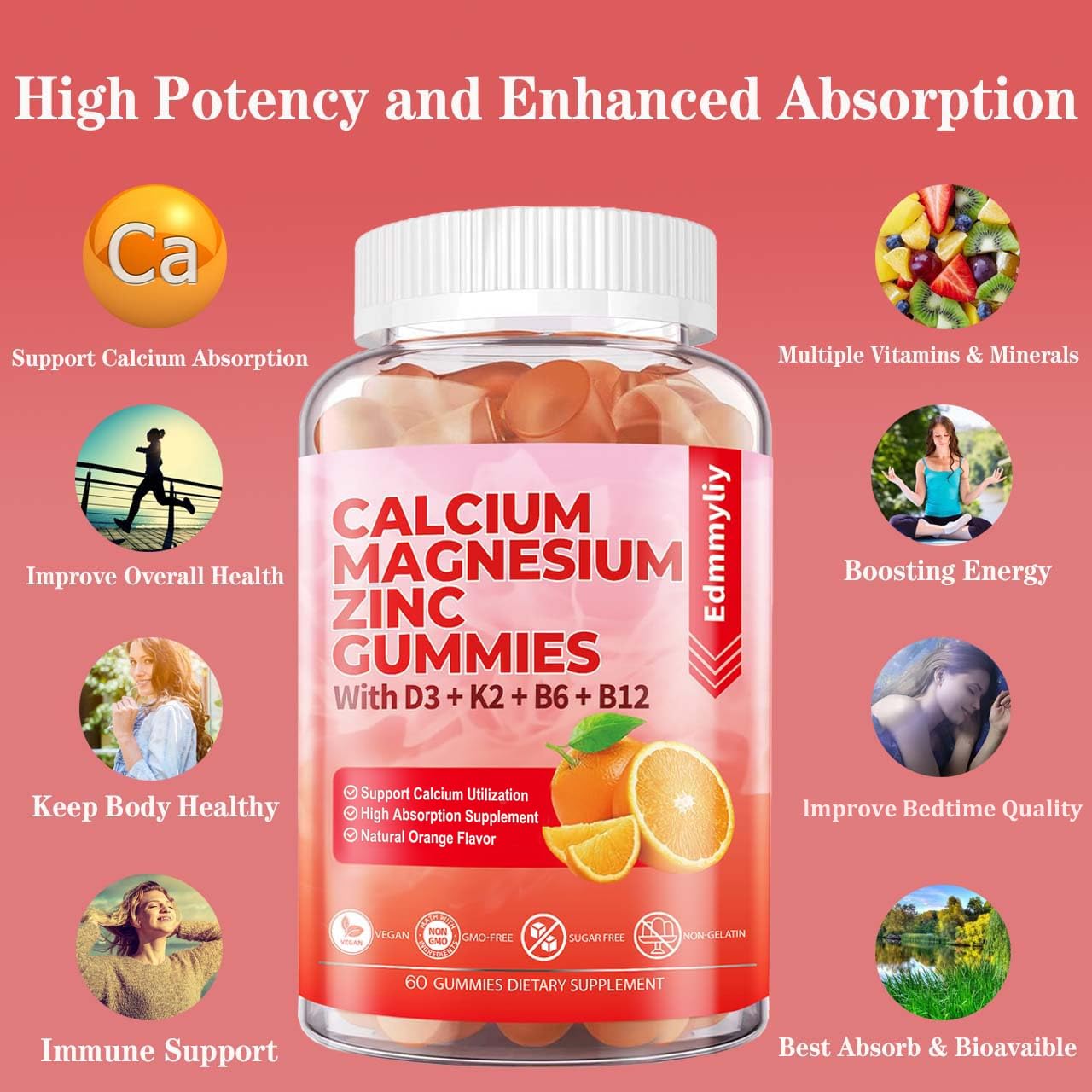 Edmmyliy bottle shows vitamin D3 and B12 for energy support.