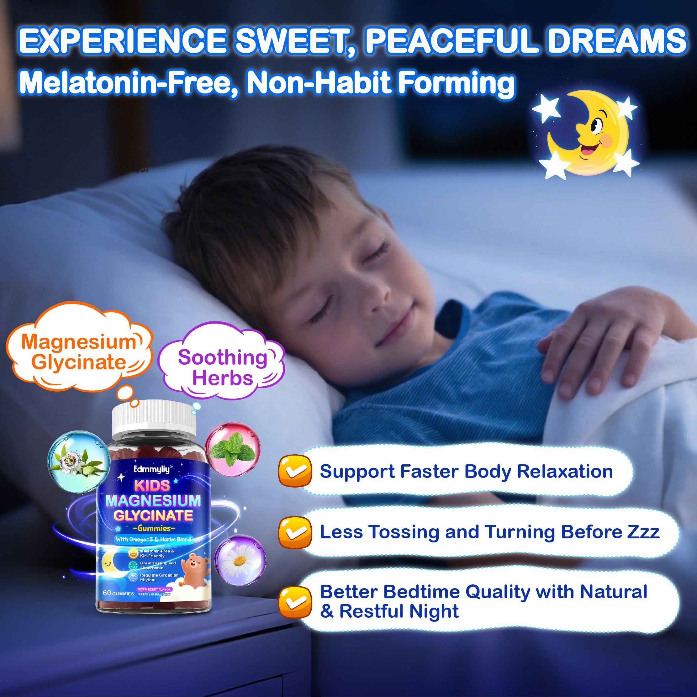 Edmmyliy Kids Magnesium Glycinate Gummies ingredients-icons summarize nutrients.