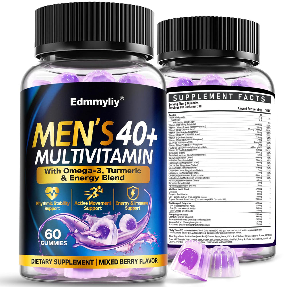 Edmmyliy multivitamin gummies for men 40+ bottle promotes daily energy and wellness.