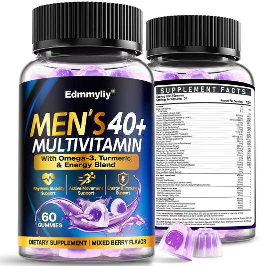 Edmmyliy multivitamin gummies for men 40+ bottle promotes daily energy and wellness.