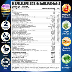 Edmmyliy multivitamin gummies close-up shows berry flavor and sugar-free formula for busy mornings.