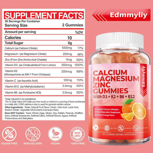 Edmmyliy gummies orange calcium magnesium zinc for easy daily supplement.