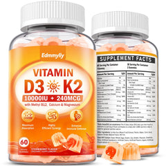 Edmmyliy Vitamin D3 gummies bottle for easy daily supplementation.