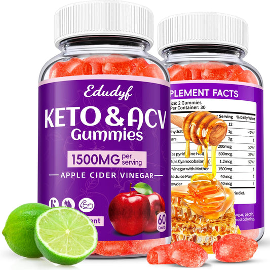 EDUDYF front packshot showing bottle and vegan ACV gummies for convenient daily use