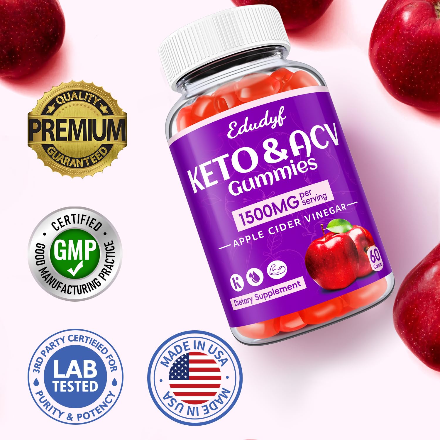 EDUDYF Keto ACV Gummies with water beside for daily use