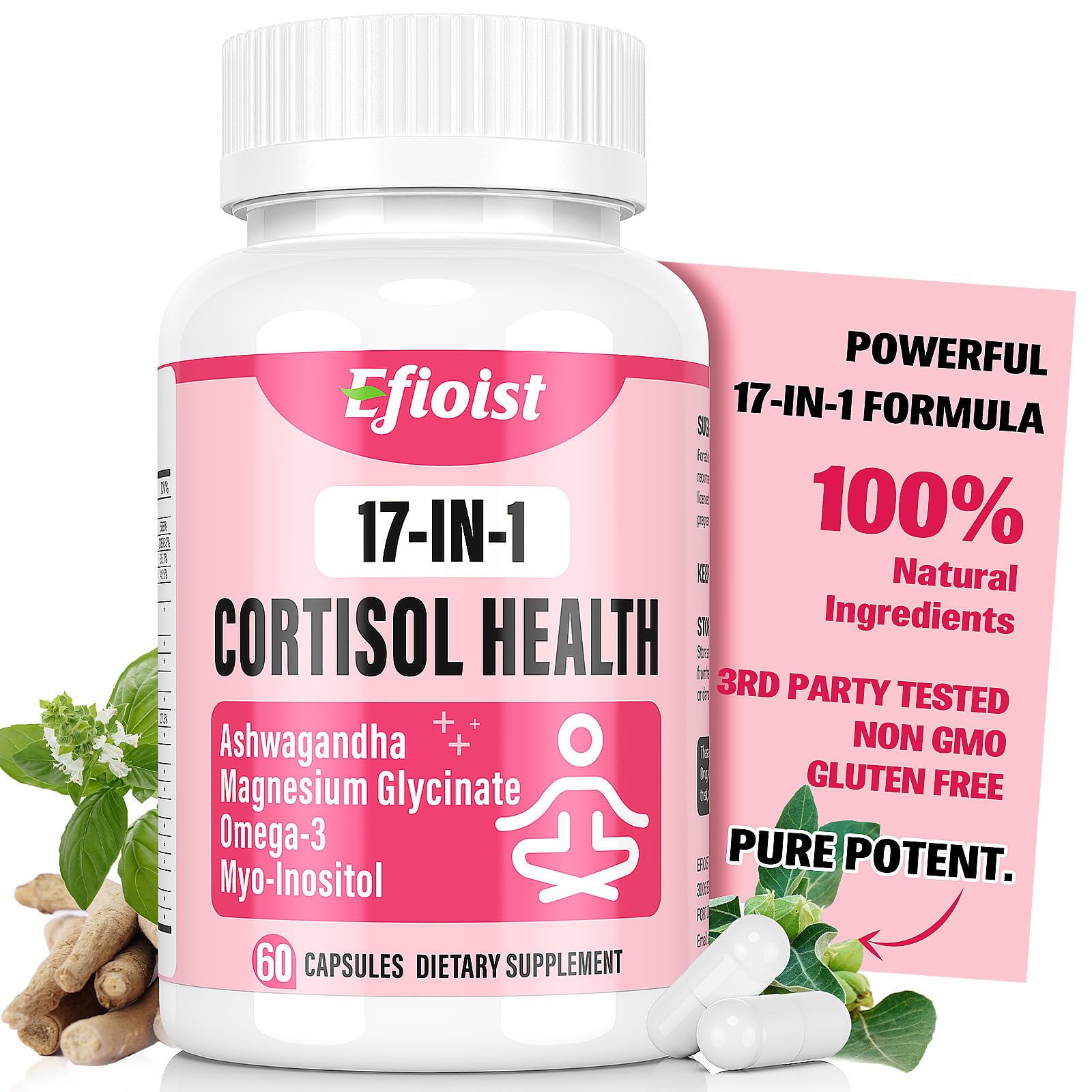 Efioist cortisol-support bottle with capsules for daily balance and energy