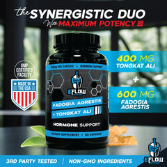 eFlow Nutrition bottle label close-up highlighting 2-in-1 formula and USA-made