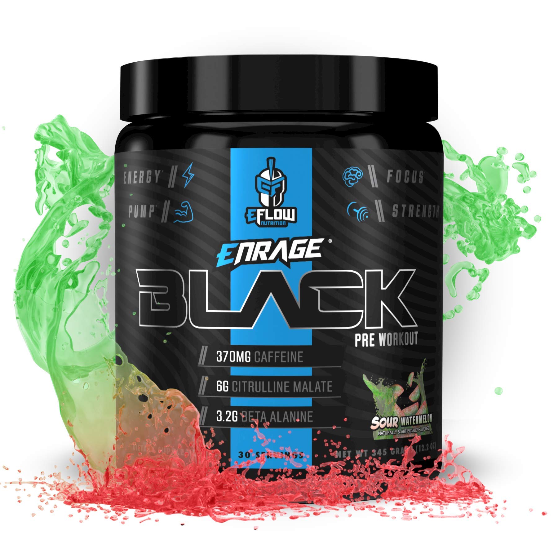 eFlow Nutrition Enrage black bottle front view shows energy formula