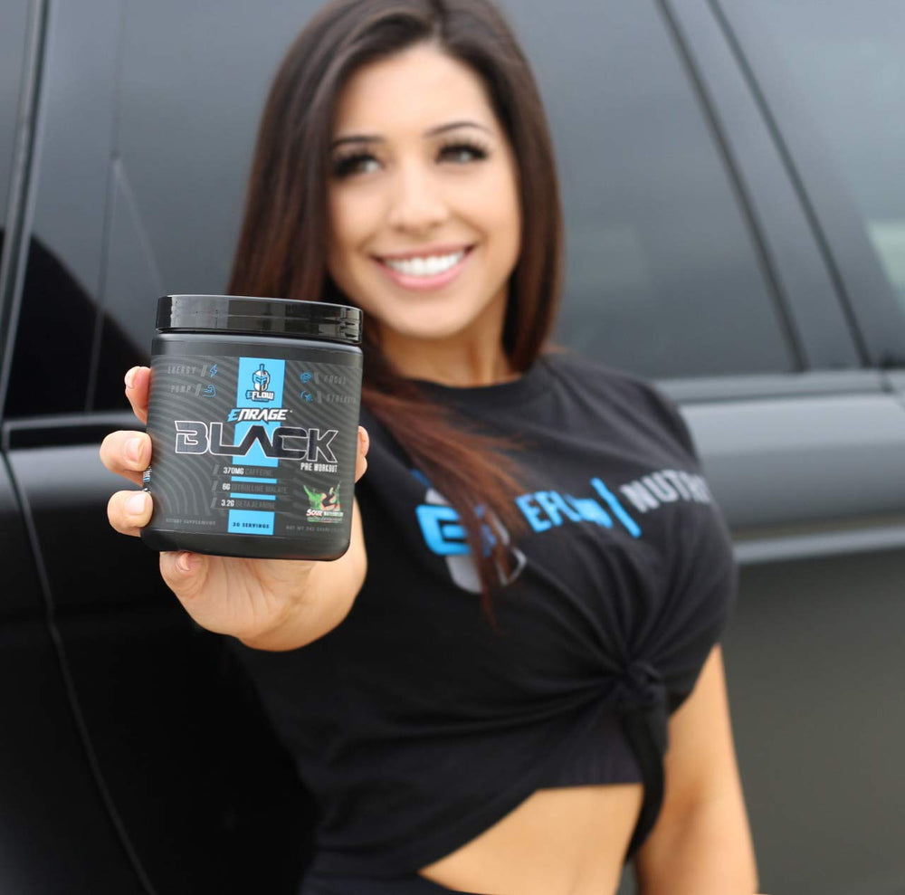 eFlow Nutrition Enrage Black powder texture close up showing energy blend
