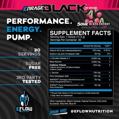 eFlow Nutrition Enrage Black scoop close-up shows serving size for energizing workouts.