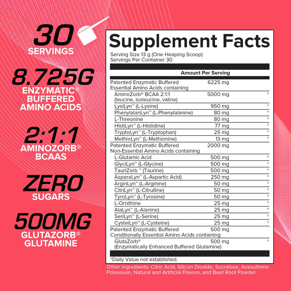 EFX Aminozorb Elite 21 glass dispense shows refreshing watermelon flavor
