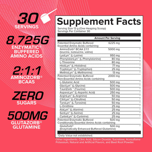 EFX Aminozorb Elite 21 glass dispense shows refreshing watermelon flavor