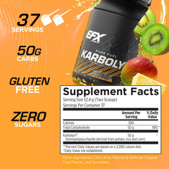 EFX Karbolyn Fuel label close-up indicates sugar-free and stimulant-free formulation