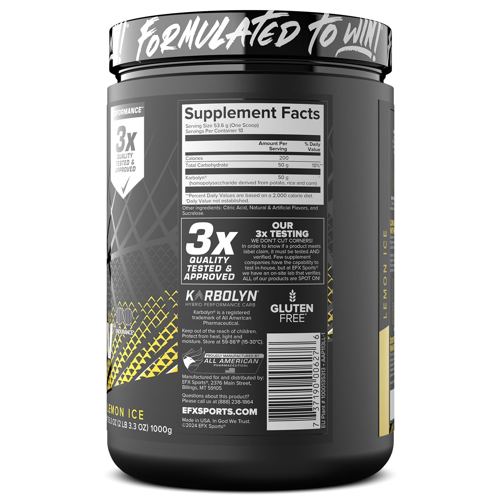 EFX Karbolyn Fuel packaging highlights vegan-friendly carbs