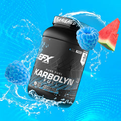 Pre-workout scene featuring Karbolyn Fuel bottle on gym mat