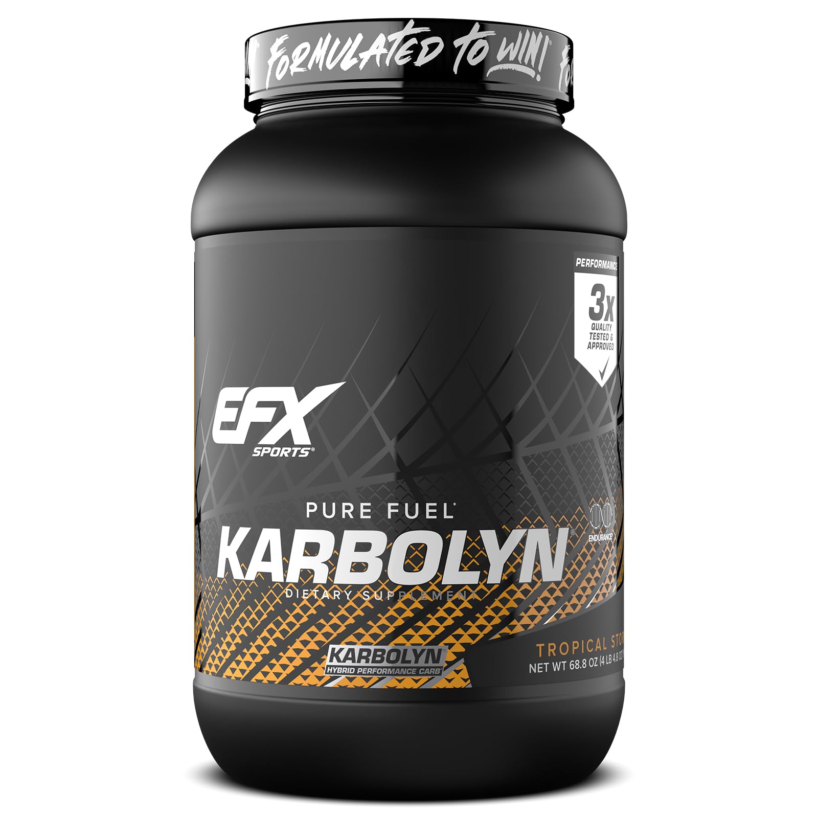 EFX Karbolyn Fuel tub front view highlights fast-absorbing carbs for quick energy