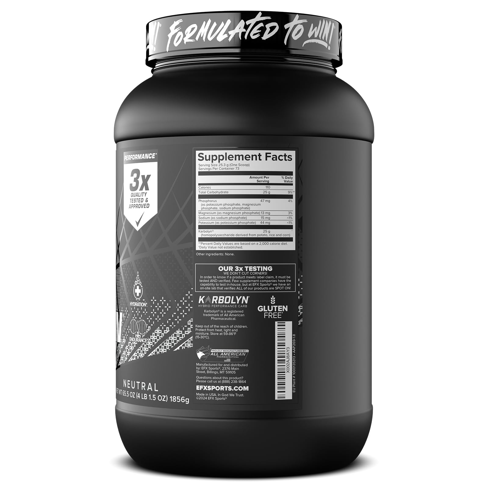 EFX Karbolyn Hydrate sugar-free formula supporting vegan hydration