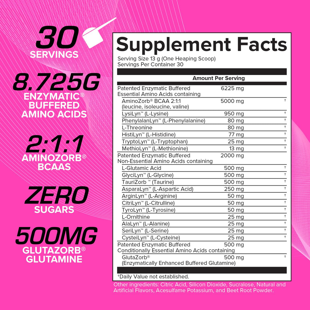 EFX Aminozorb Elite 21 tub front with zero sugar and pink bubblegum