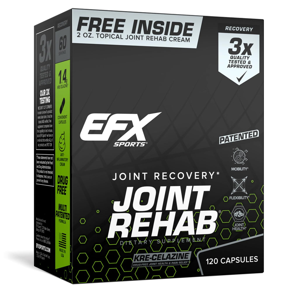 EFX Sports Joint Rehab kit bottle with Kre-Celazine capsules for joint support.