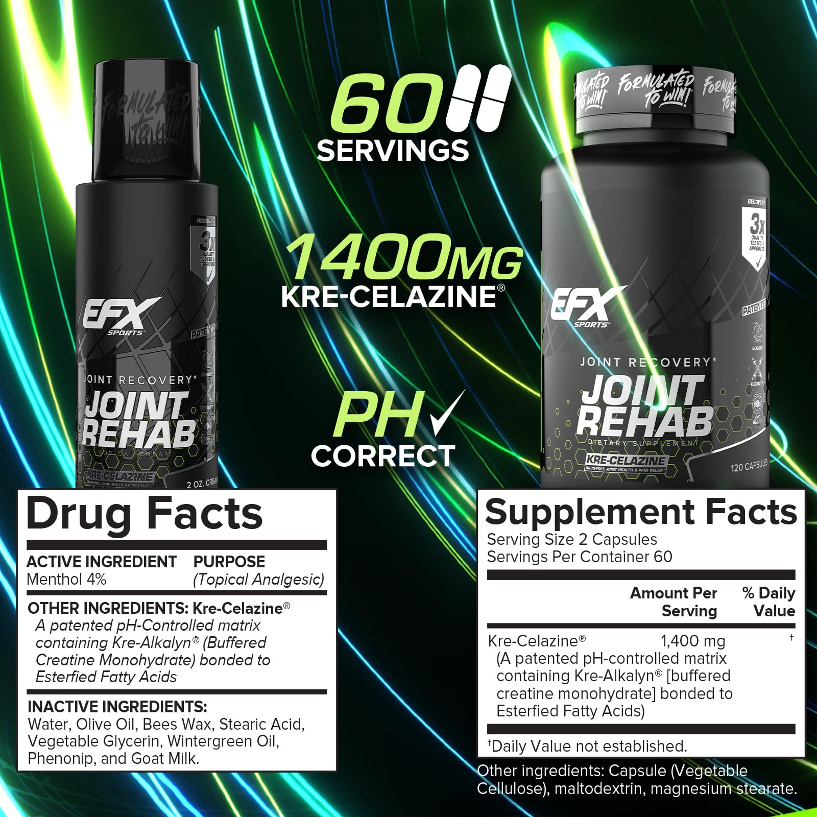 EFX Sports Joint Rehab cream tube providing fast-acting cooling relief at the site.