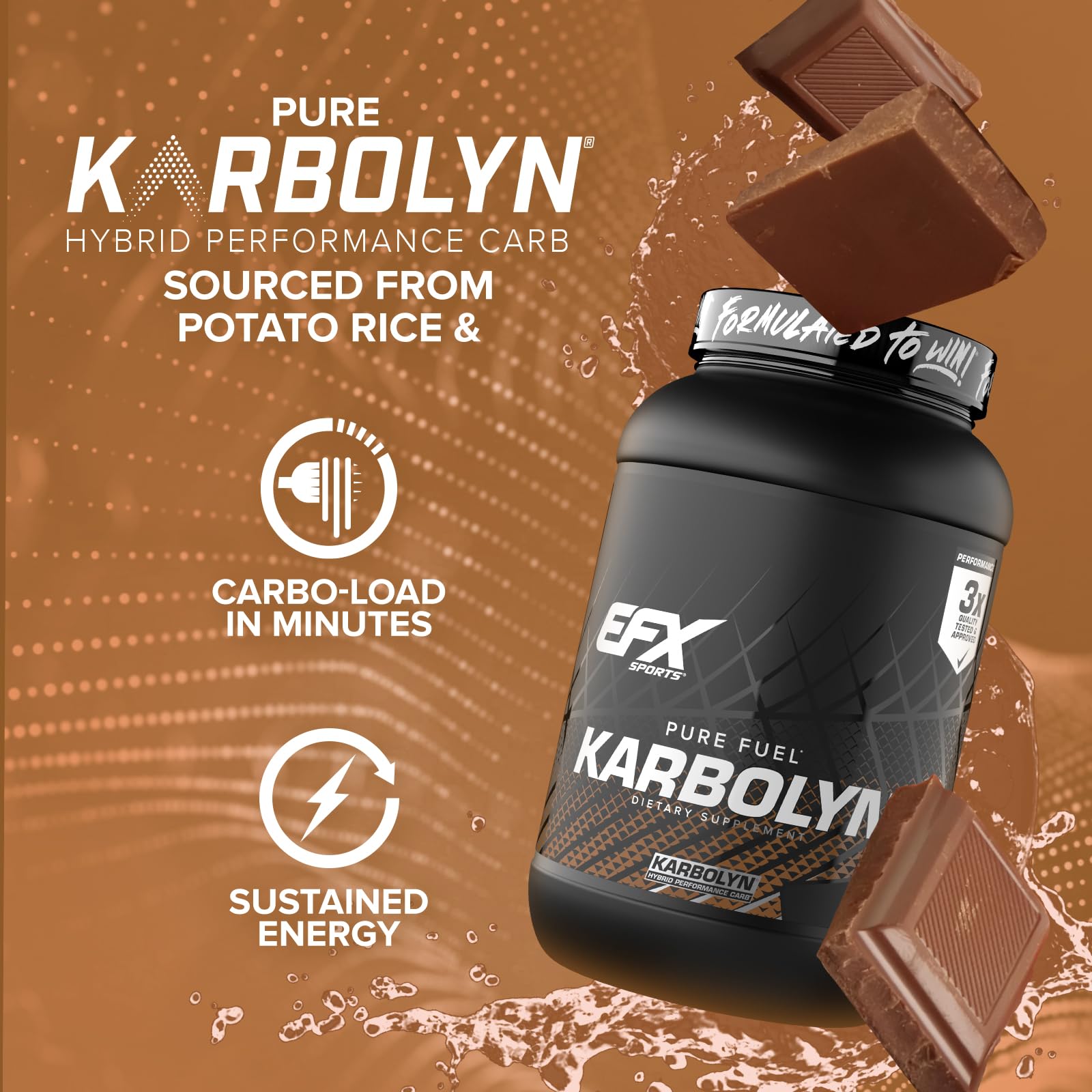 EFX Sports Karbolyn Fuel chocolate overload label showing flavor variety for performance.