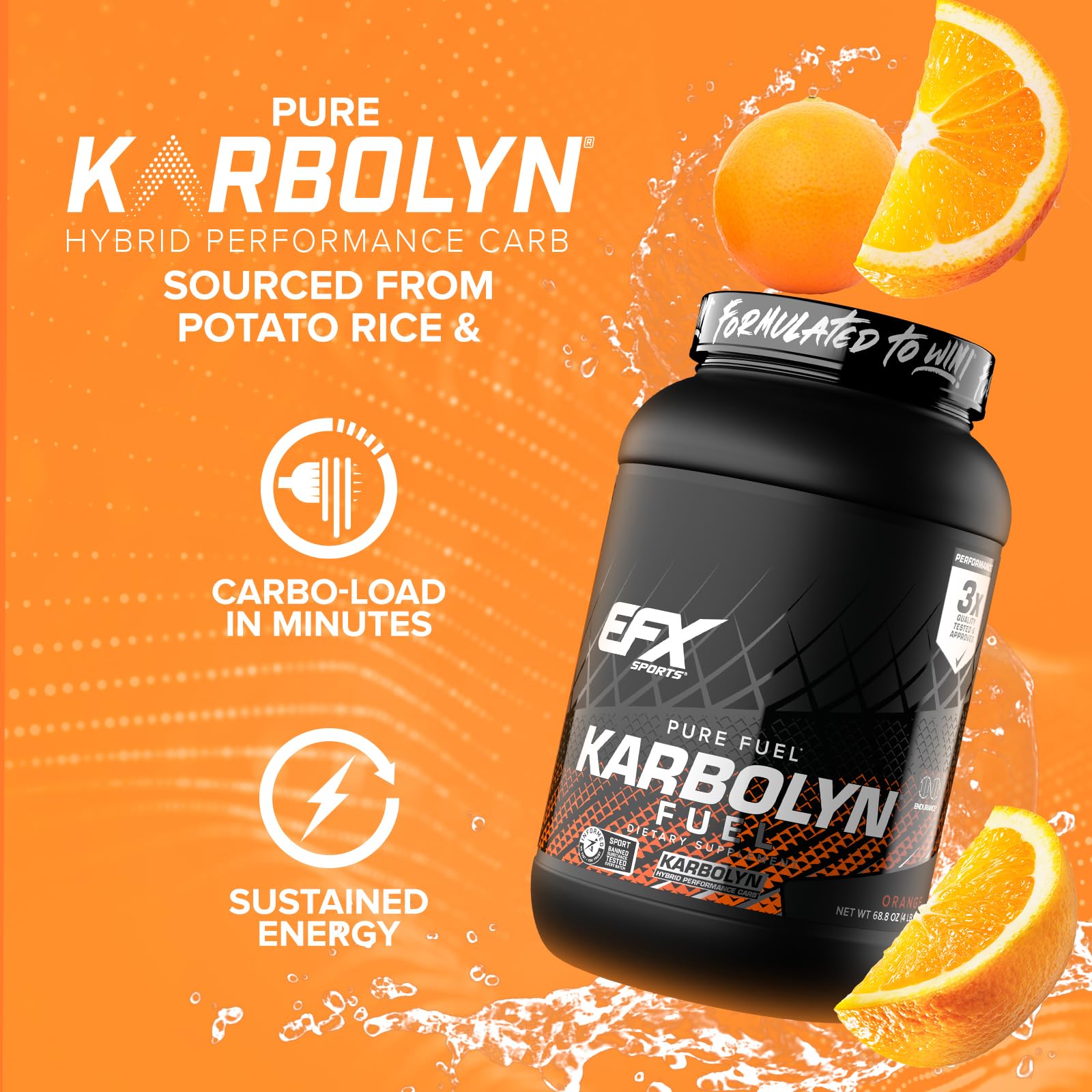 EFX Sports Karbolyn Fuel in glass with water, illustrating rapid absorption.