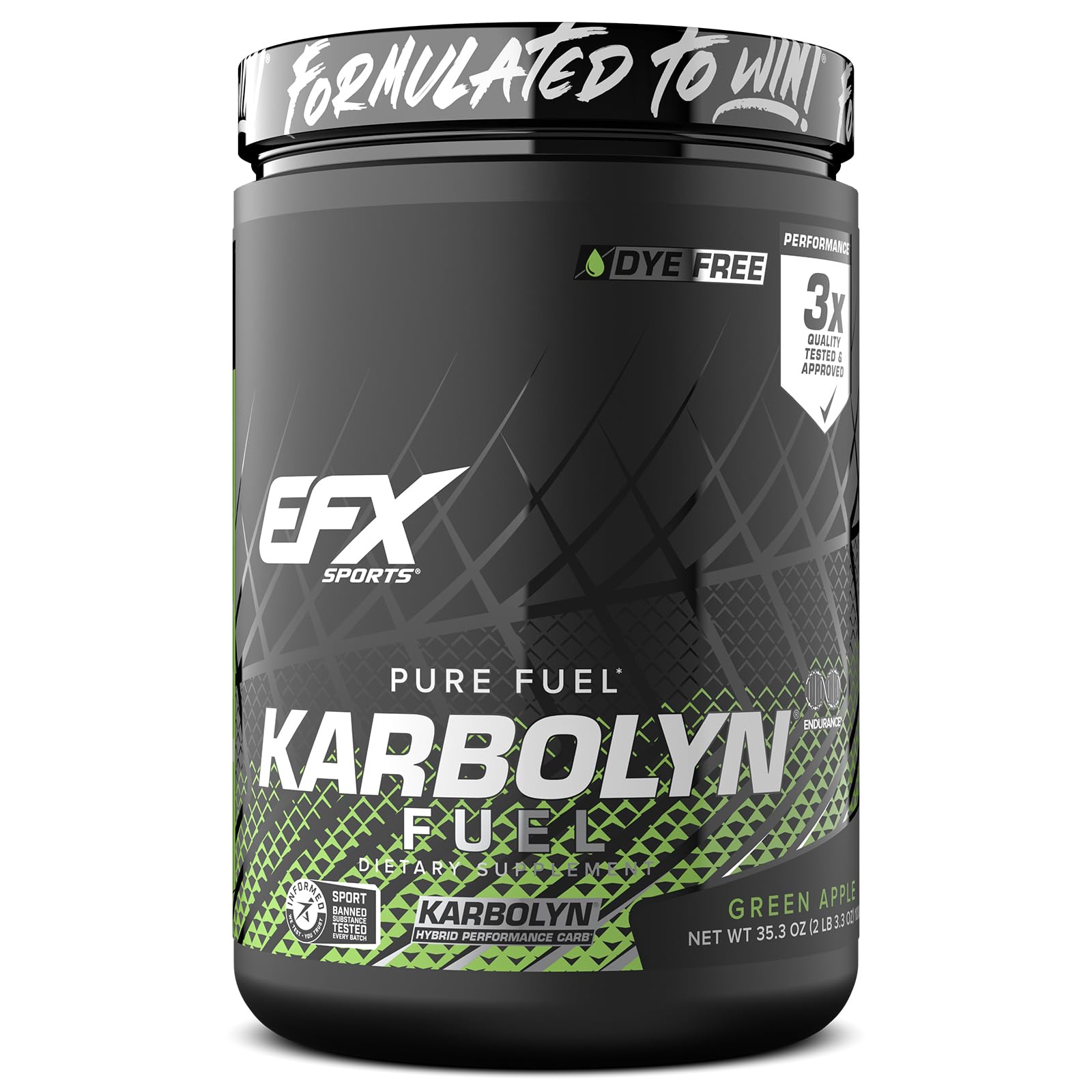 EFX Sports Karbolyn Fuel green apple tub for fast energy during workouts.
