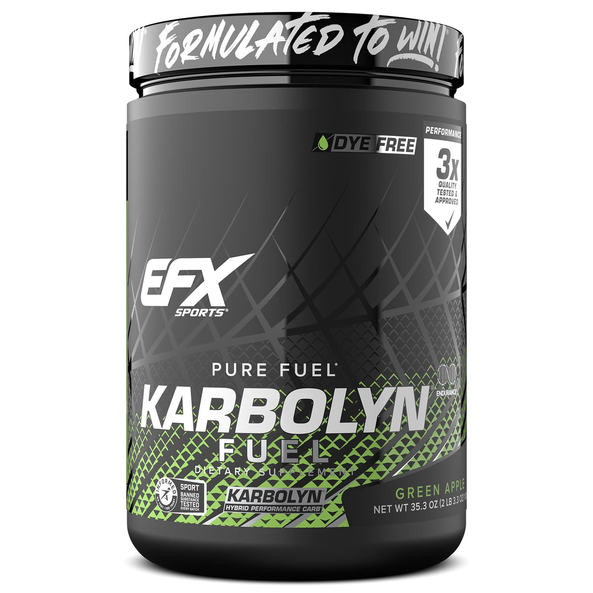 EFX Sports Karbolyn Fuel green apple tub for fast energy during workouts.