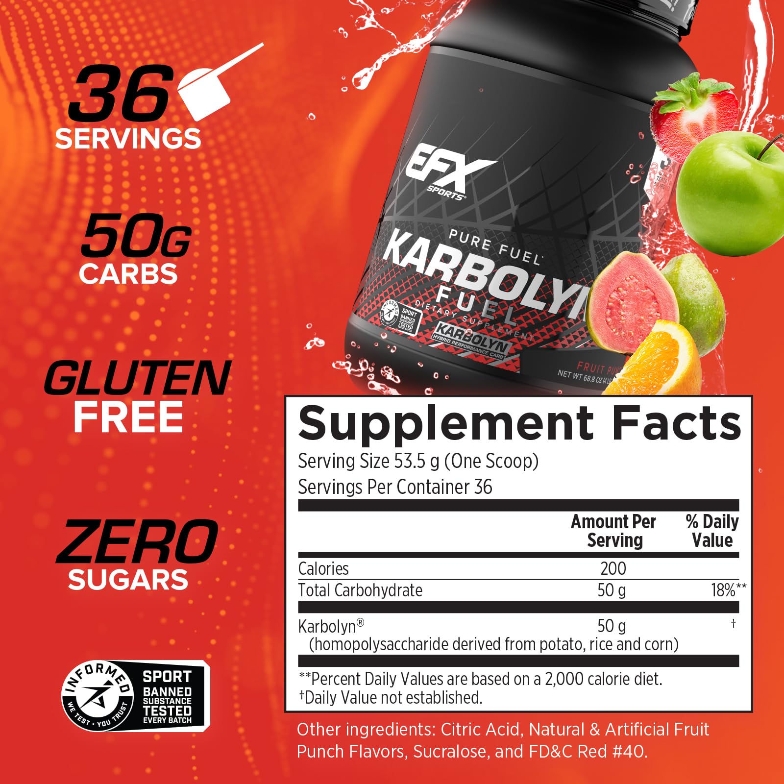 EFX Sports Karbolyn Fuel jar label close-up conveys quality and accuracy
