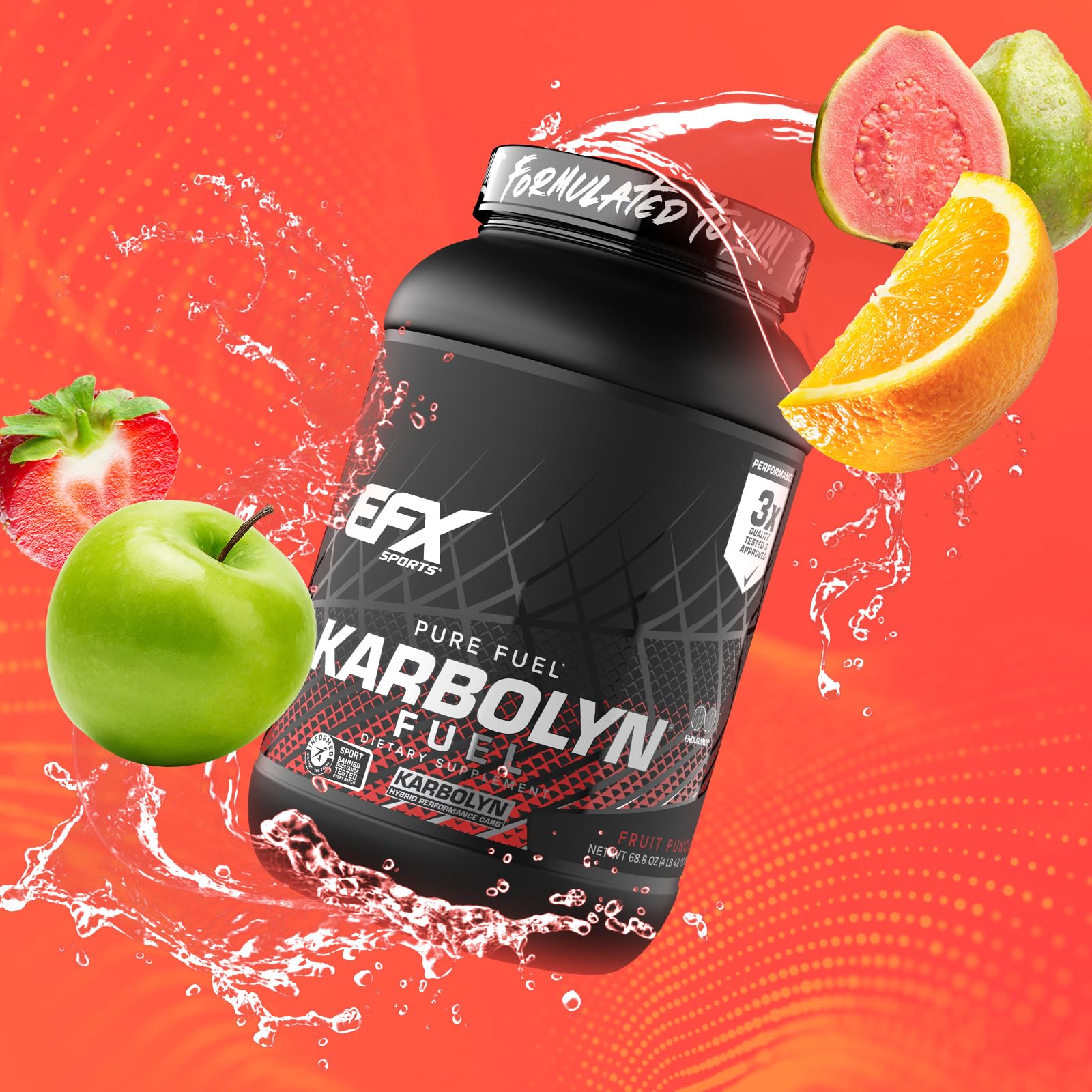EFX Sports Karbolyn Fuel label close-up reinforces sugar-free, gluten-free claims