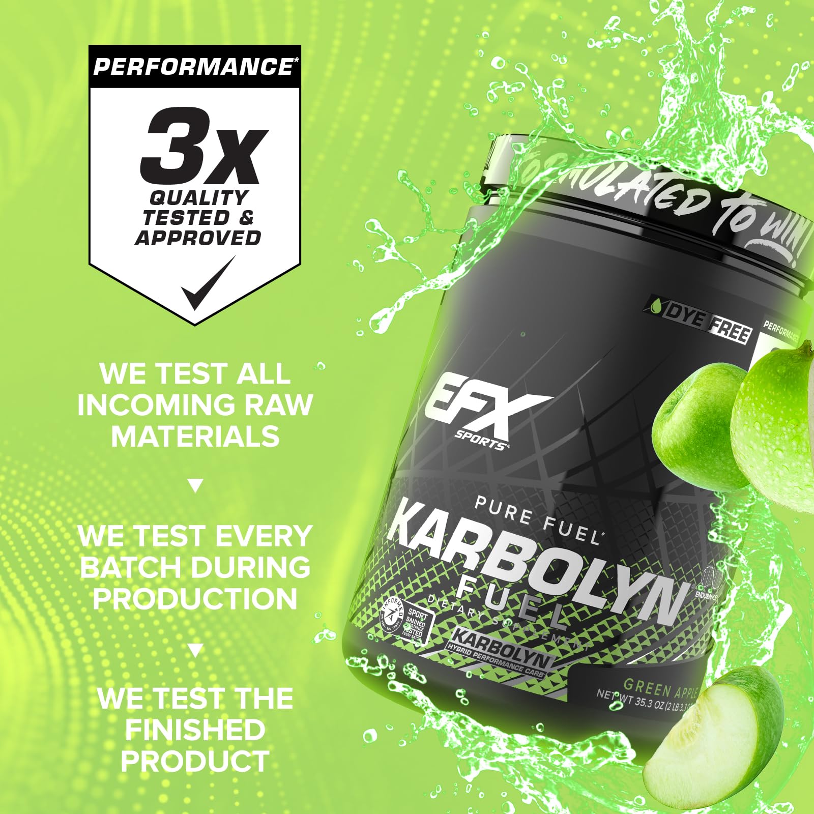 EFX Sports Karbolyn Fuel product label emphasizes pure ingredients and quality.
