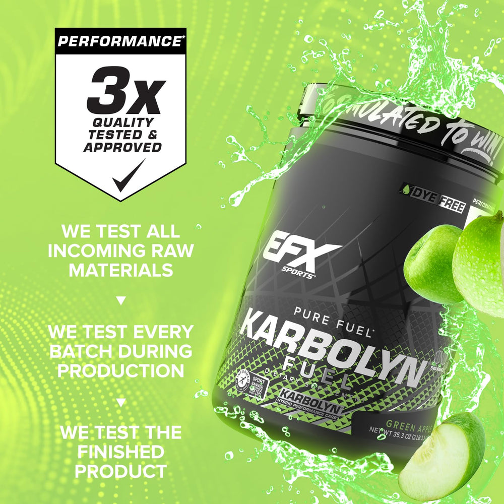 EFX Sports Karbolyn Fuel product label emphasizes pure ingredients and quality.