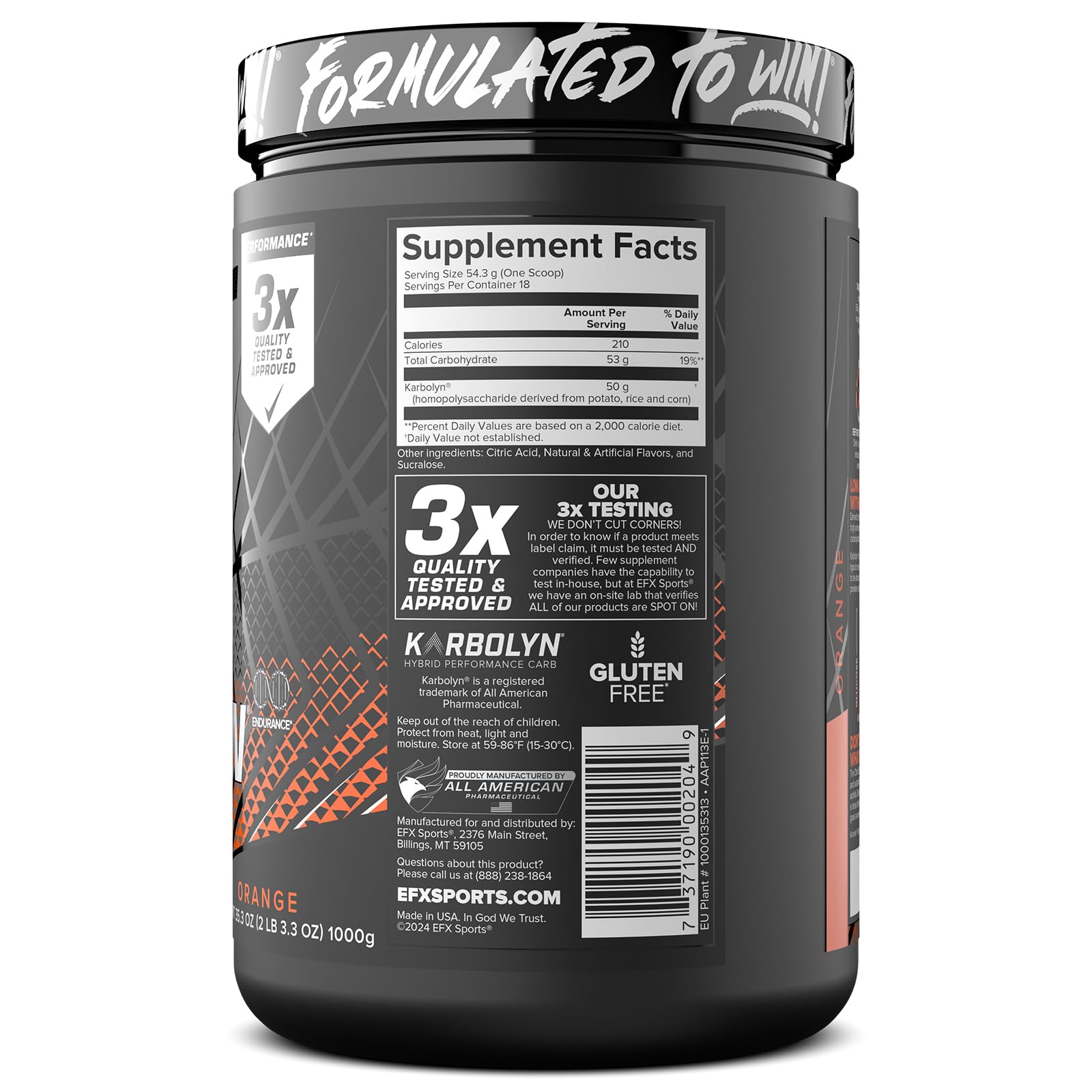 EFX Karbolyn Fuel in-house manufacturing guarantees label accuracy.