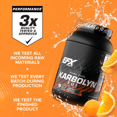 EFX Sports Karbolyn Fuel pre-workout setup on gym bench for sustained energy.