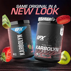 EFX Karbolyn Fuel scoop in shaker demonstrates quick carb loading for workouts