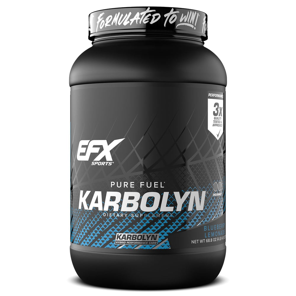 EFX Karbolyn Fuel tub in Blueberry Lemonade shows fast energy for workouts.