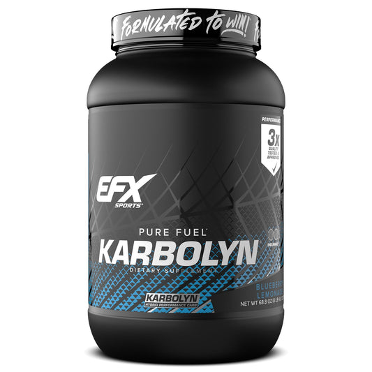 EFX Karbolyn Fuel tub in Blueberry Lemonade shows fast energy for workouts.