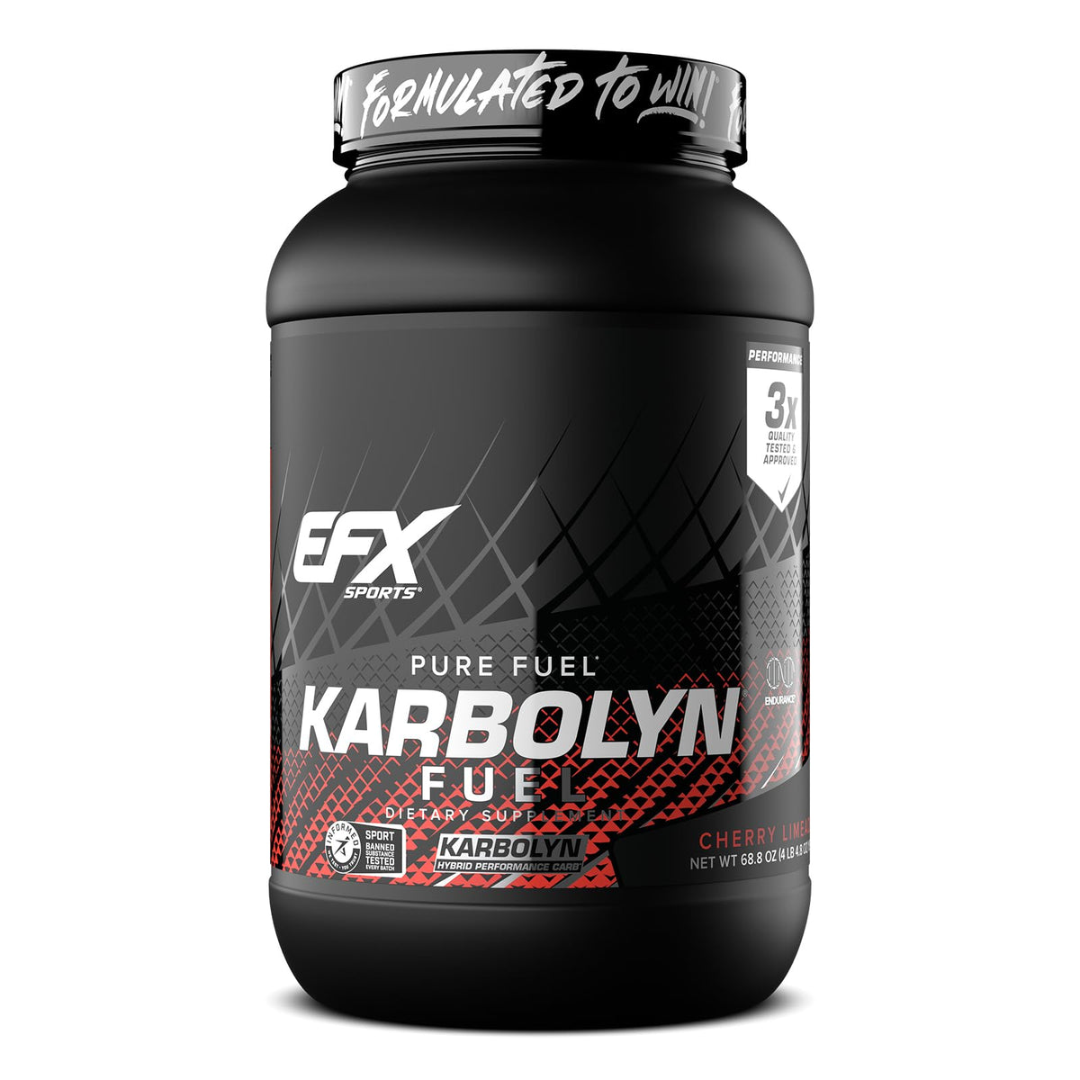 EFX Sports Karbolyn Fuel tub label with fast-absorbing carbs