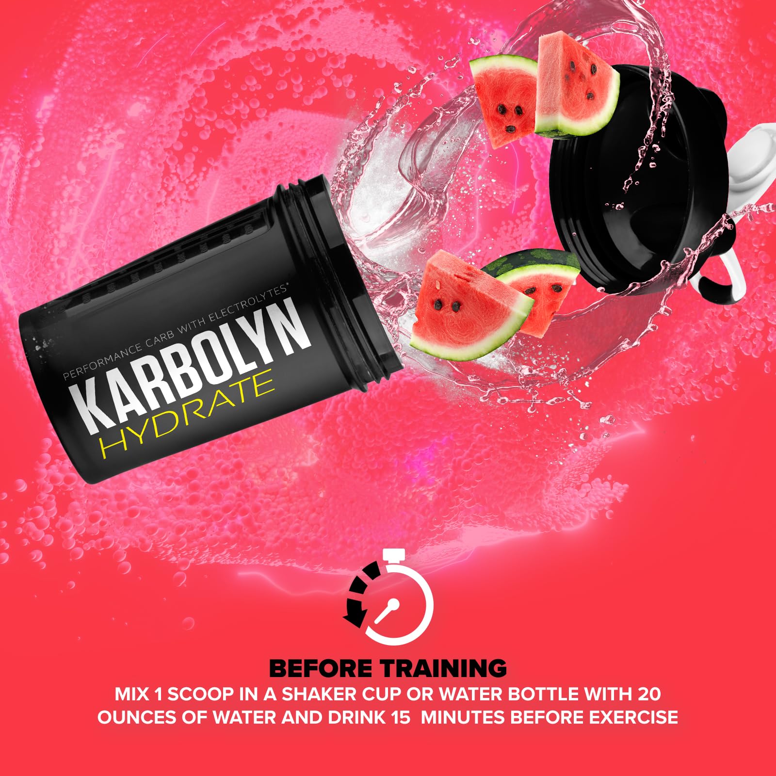 Ingredient panel of Karbolyn Hydrate emphasizing electrolytes and sugar-free formula.