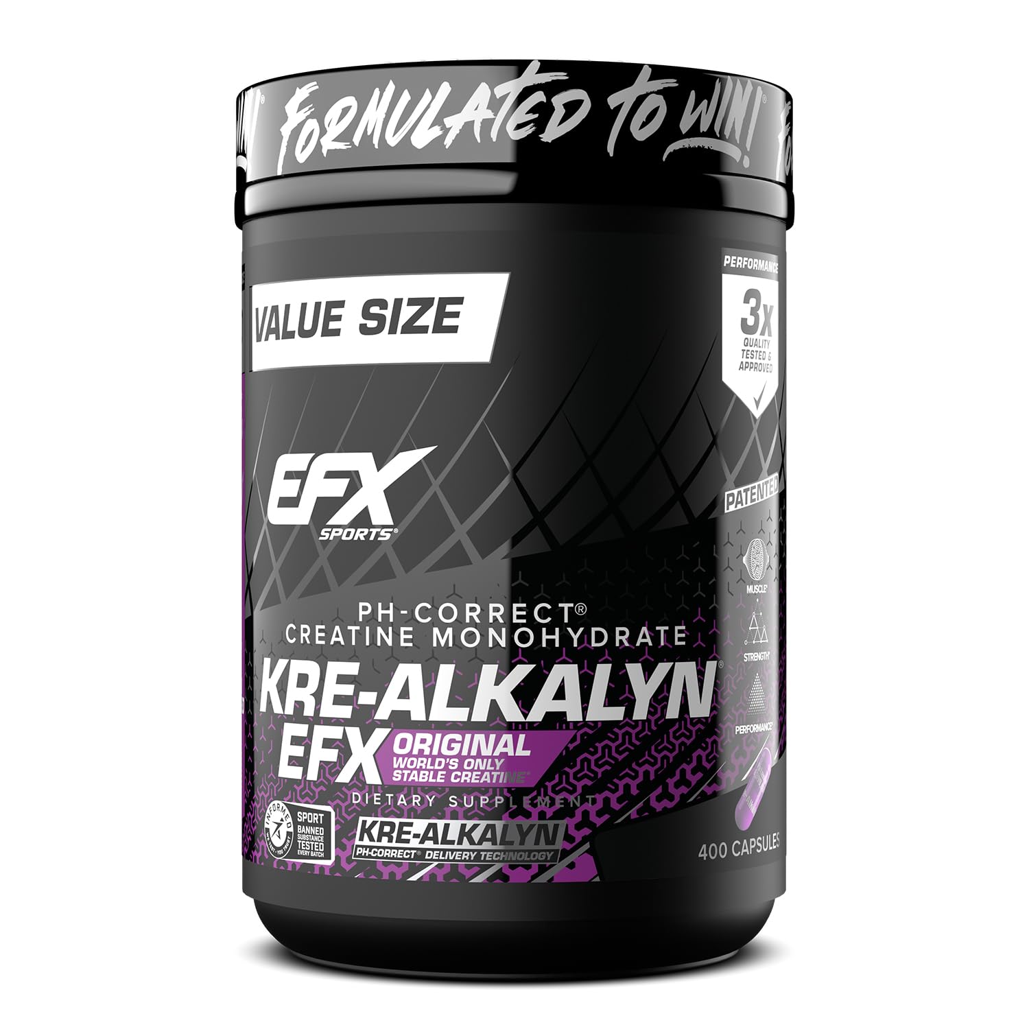 EFX Kre-Alkalyn EFX bottle with capsules for gym-ready creatine support.