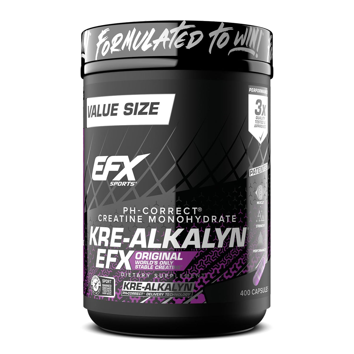 EFX Kre-Alkalyn EFX bottle with capsules for gym-ready creatine support.