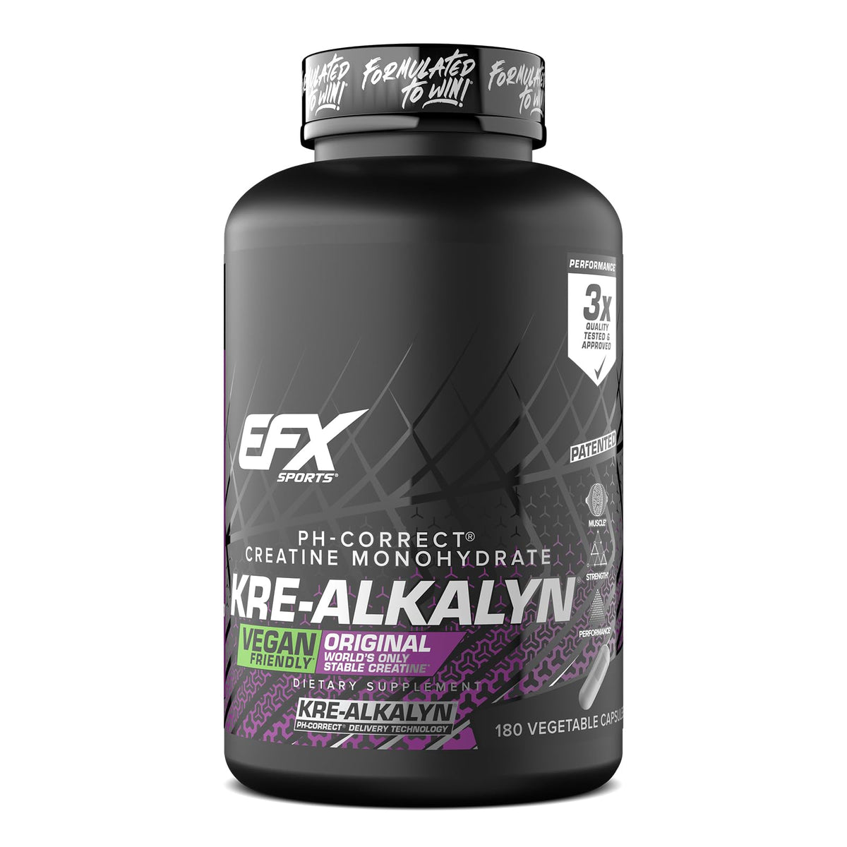 EFX Kre-Alkalyn EFX bottle with capsules for stable creatine support during workouts